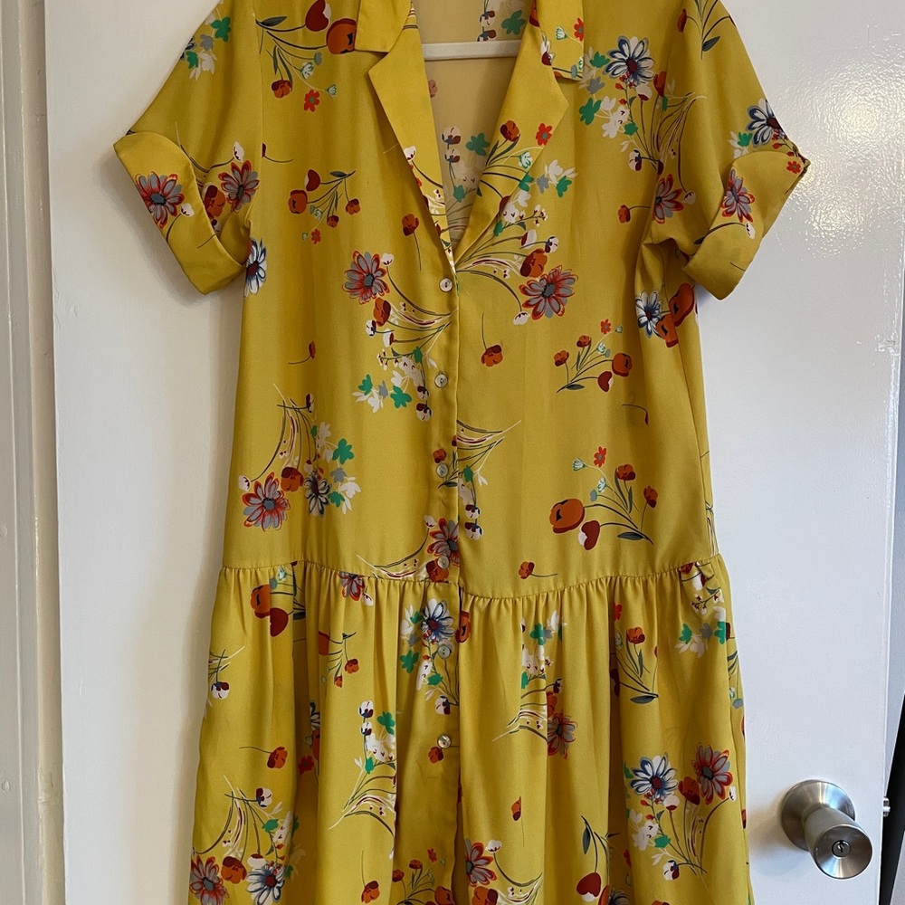 Weston Yellow Button Up Collared Floral Dress